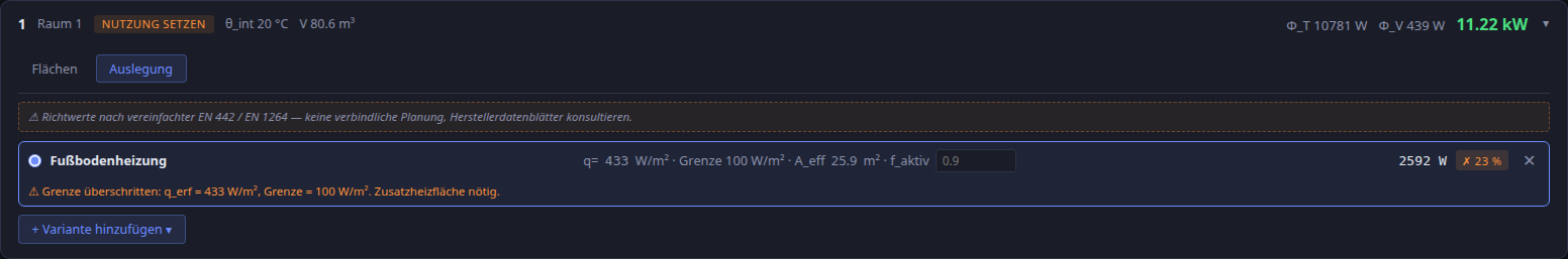 Auslegung-Tab, Standard-Variante