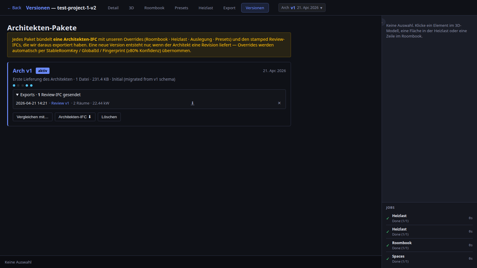 Architekten-Timeline mit nested Exports