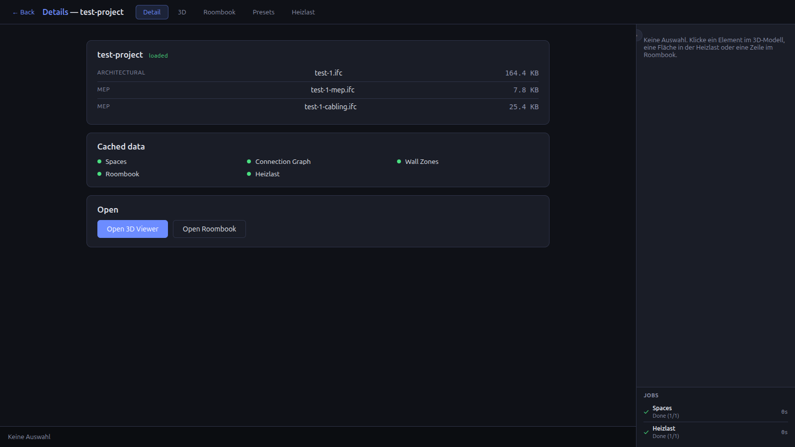 Detail view at default layout — Inspector placeholder on the right, jobs section at the bottom of Inspector